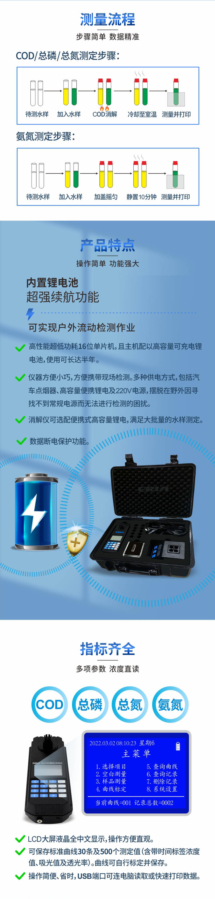 便攜式多參數(shù)COD、氨氮、總磷、總氮水質(zhì)測定儀